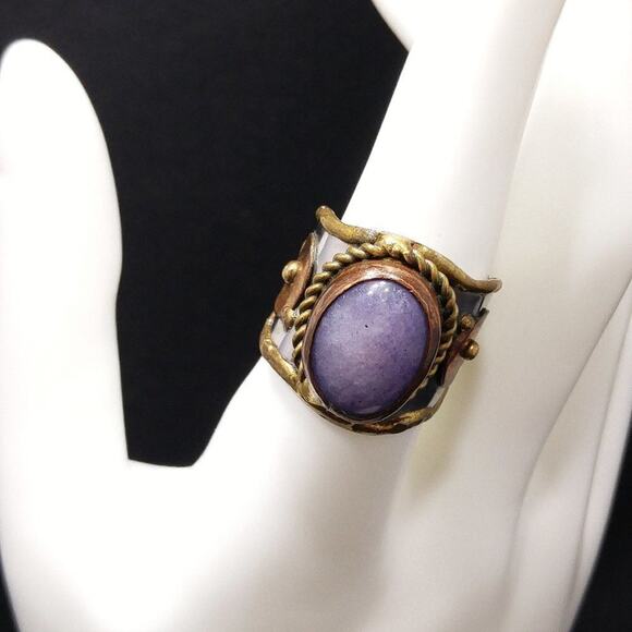 Amethyst Gemstone Mixed Metal Handmade Ring, Size 8 1/2 - Picture 1 of 11